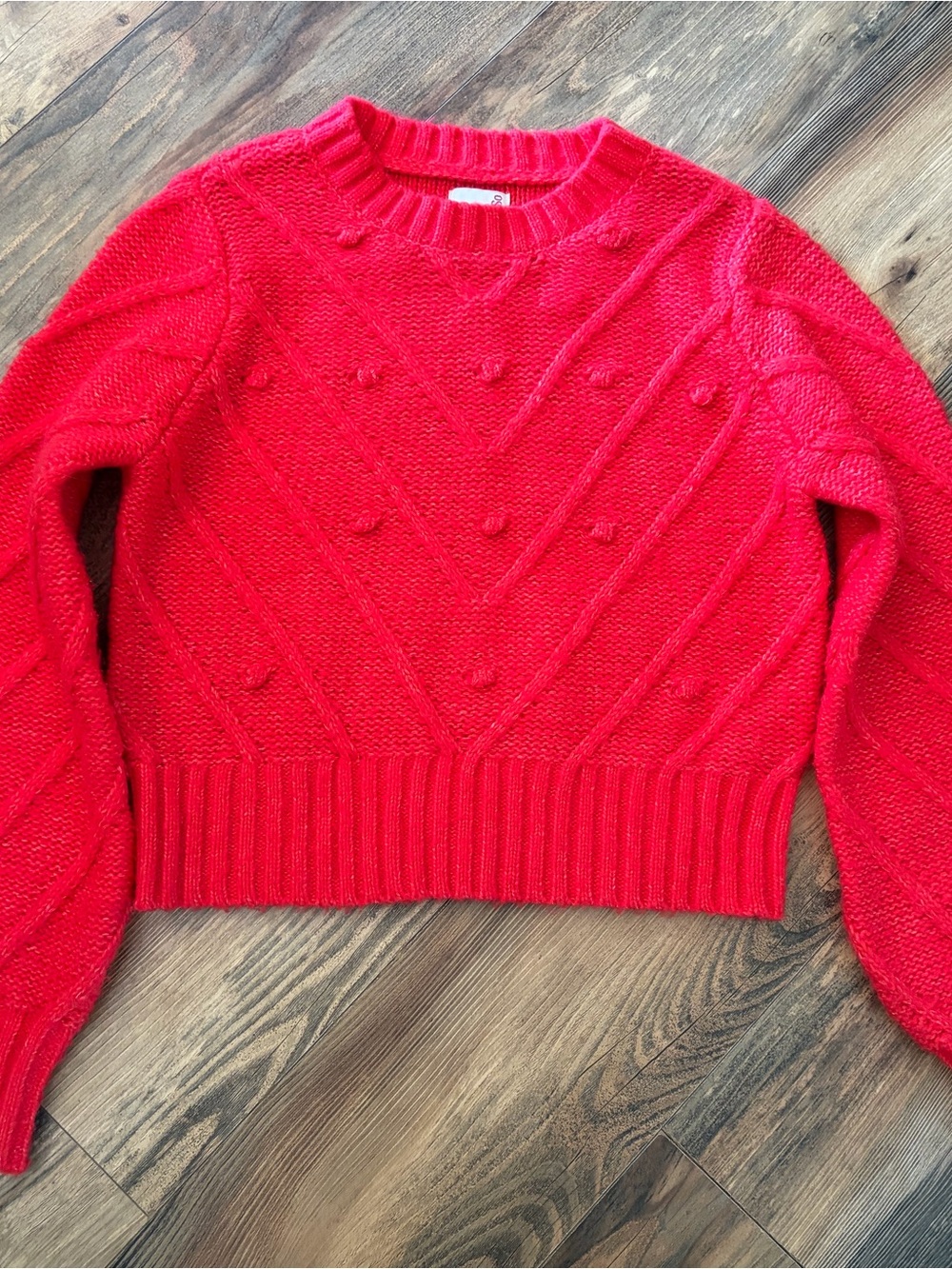 SO Bright Red Pom-Pom Textured Crewneck Sweater